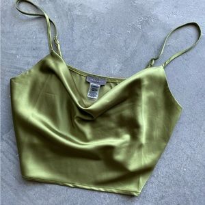 Green Silky Crop Top